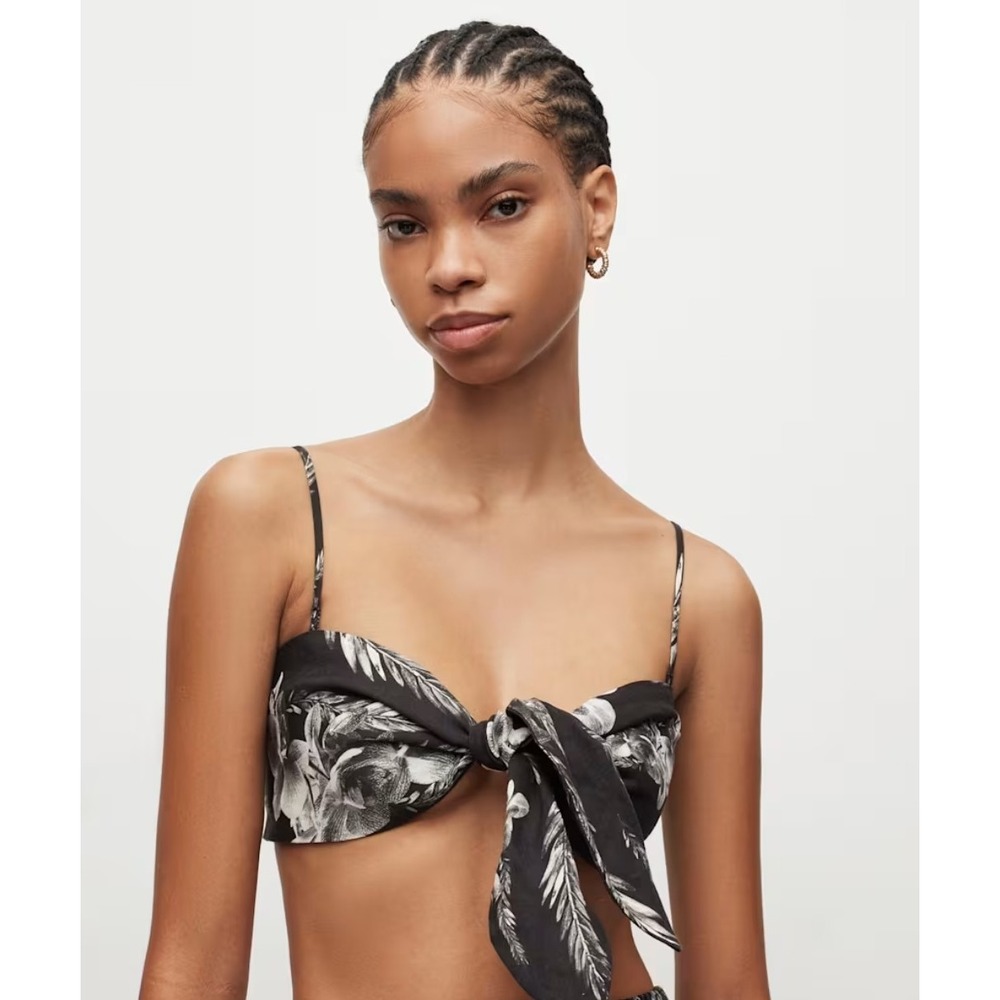 New $135 AllSaints Riah Mia Black White Bandeau Linen Crop Top 6 NWT All Saints